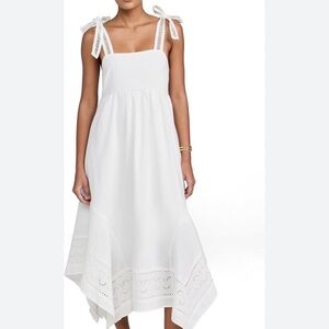 Moon River White Eyelet Tie-Shoulder Midi Dress